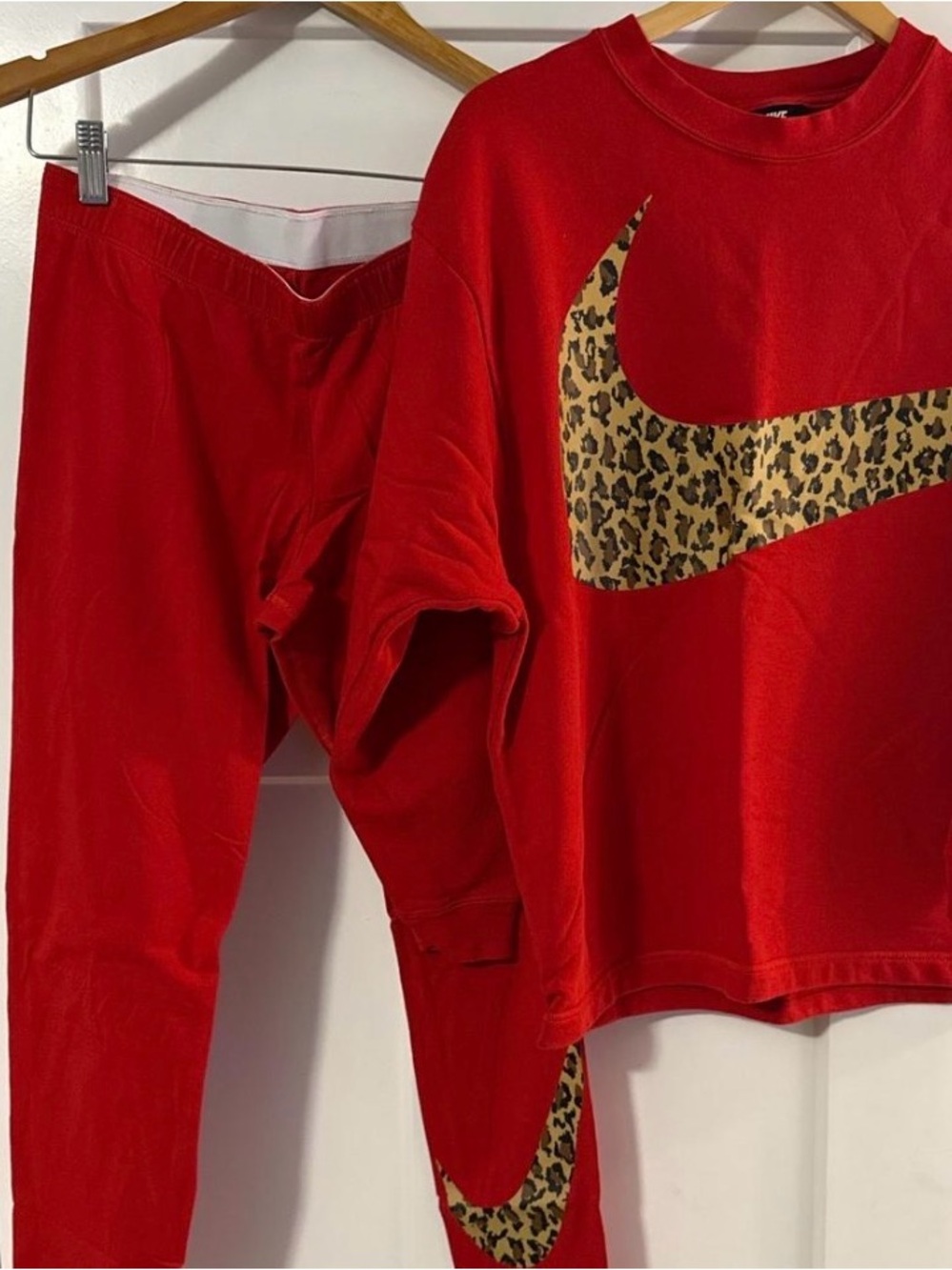 Nike Red Sweatshirt and Leggings Set with Leopard Swoosh - Picture 2 of 4